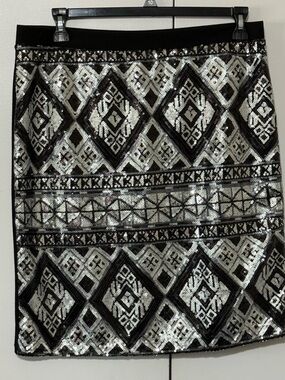 Cato Black & Silver Sequin Geo Pencil Skirt